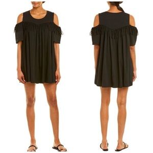 New Paper Crane cold shoulder boho fringe black dress medium